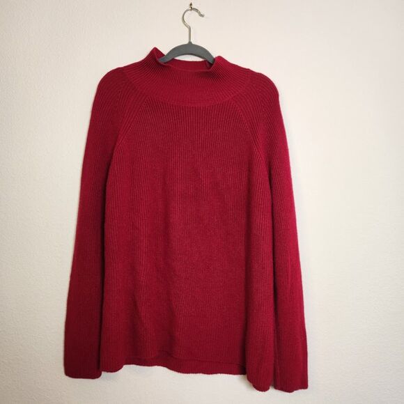 Eileen Fisher Red Merino 100% Wool Mock Neck Sweater | Size L - Picture 2 of 11